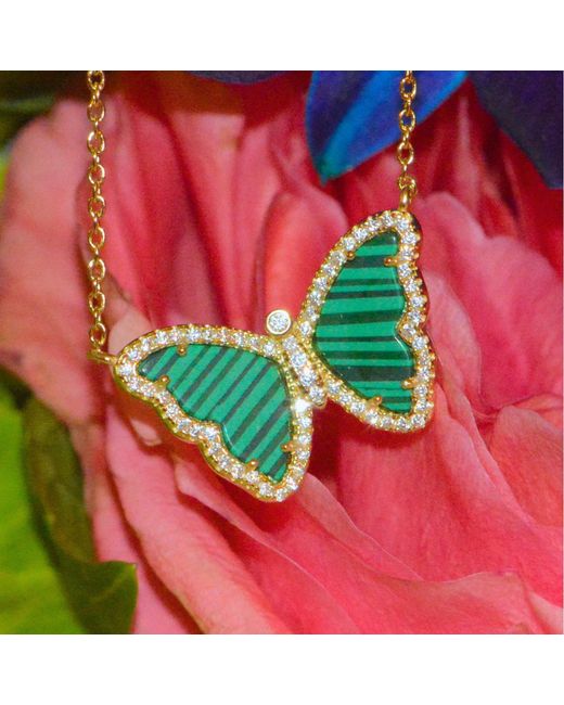 KAMARIA Green Malachite Butterfly Necklace With Crystals