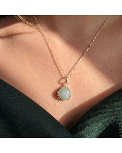 Harfi Blue Aquamarine March Birthstone Sterling Heart Charm Necklace