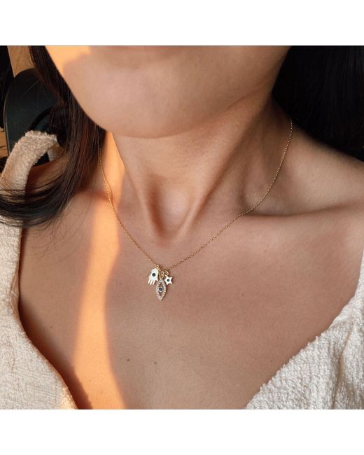 Spero London Metallic Hamsa Evil Eye Star Sterling Necklace