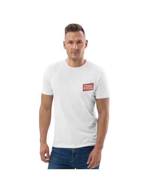 Anchor and Crew White Think Ocean Fish Pixel Art Organic Cotton T-Shirt for men