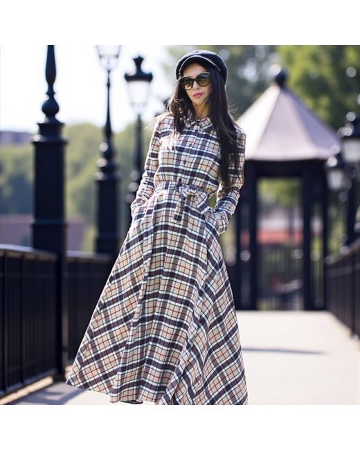 Adrenaline Fashion Black Neutrals Elegant Long Plaid Dress – Designer Dress