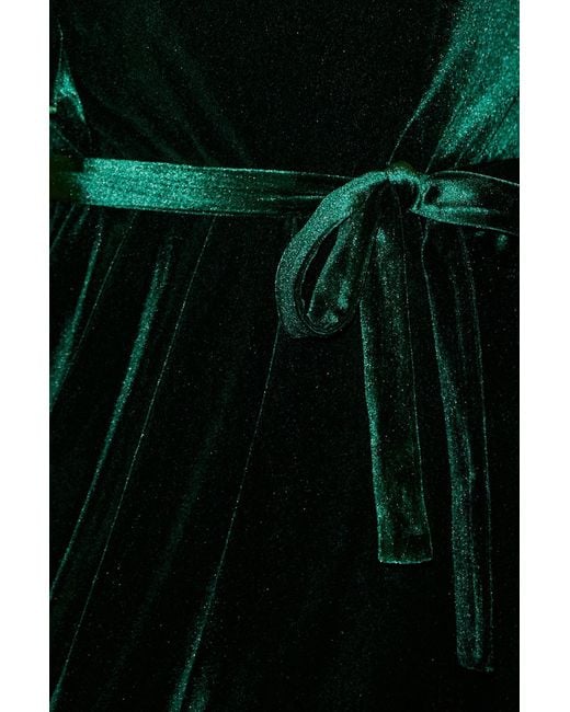 Yumi' Green Velvet Frill One Shoulder Midi Dress With Split Hem