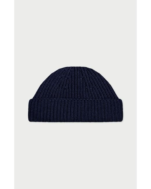 Paul James Knitwear Blue Heavyweight Extra Fine Merino Caster Fisherman Beanie for men