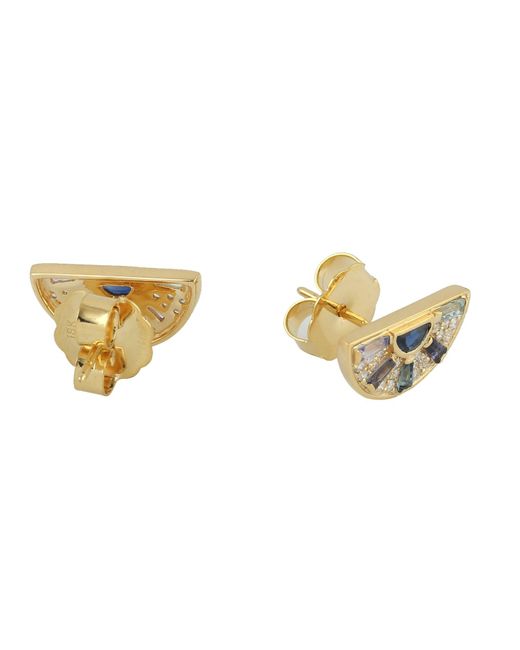 Artisan Metallic 18k Yellow Gold Pave Diamond Baguette Sapphire Aquamarine Topaz Stud Earrings Jewelry