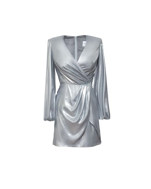 Nomi Fame Gray Paris Metallic Long Sleeve Draped Mini Dress
