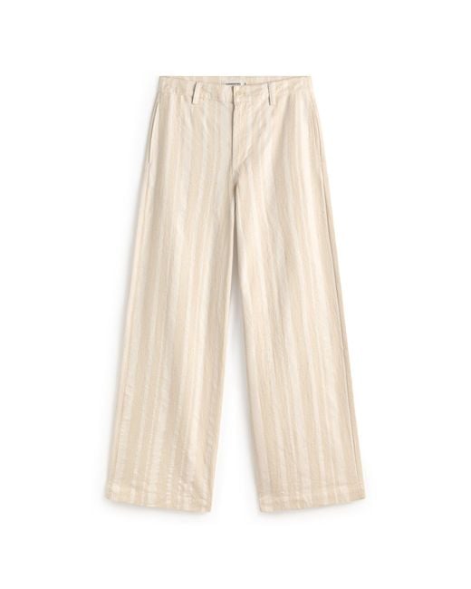 Thinking Mu White Serena Striped Straight Pants