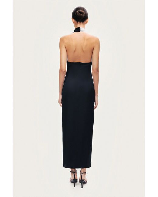 Nocturne Black Contrast Draped Halter Maxi Dress