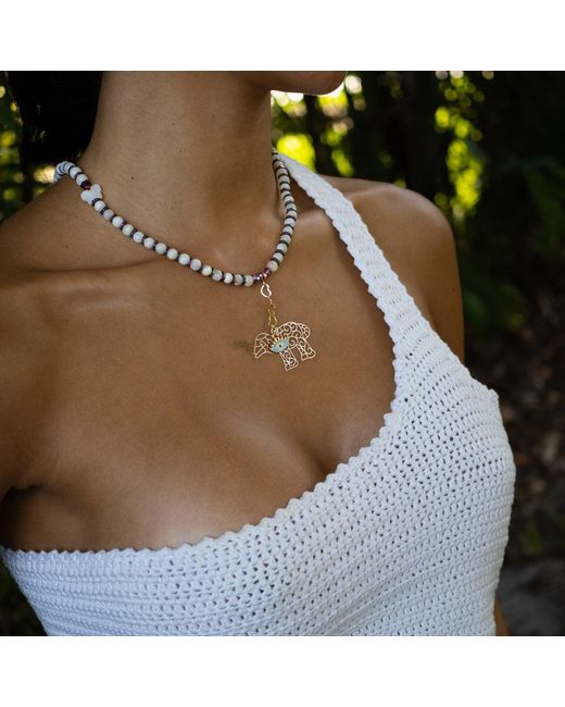 Ebru Jewelry Metallic Sacred Elephant Protection Pearl Necklace