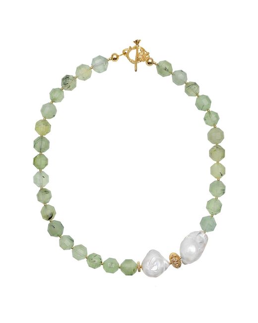 Farra Metallic Olivine With Baroque Pearl Short Necklace