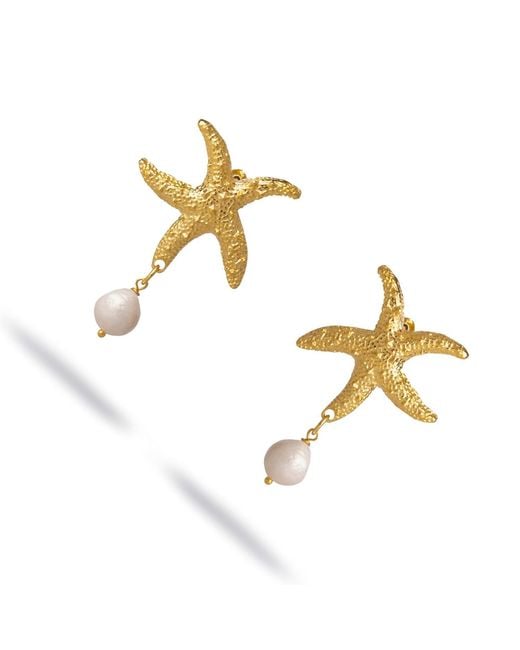 Ebru Jewelry Metallic Ocean Spirit Starfish Pearl Earrings