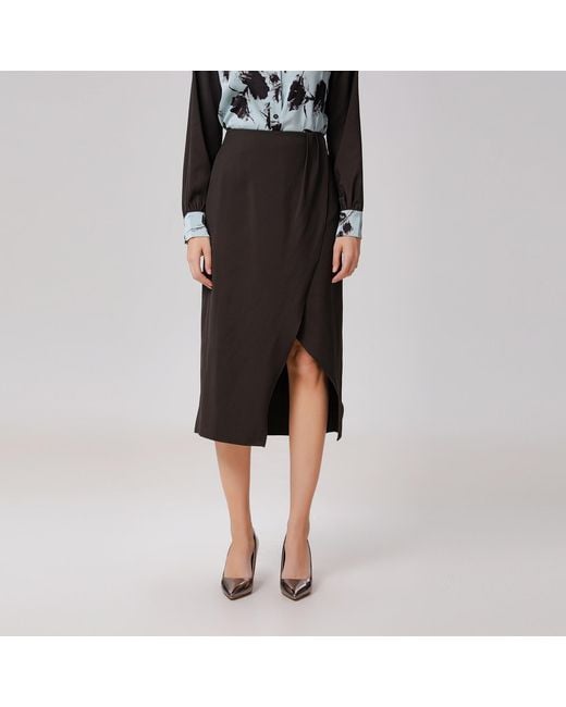 Smart and Joy Brown Minimalist Wrap Effect Satin Skirt