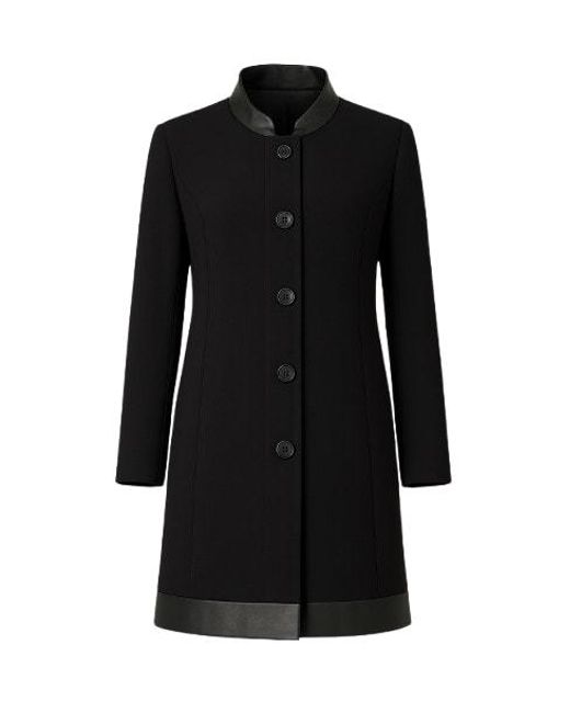 Conquista Black Coat With Pleather Detail