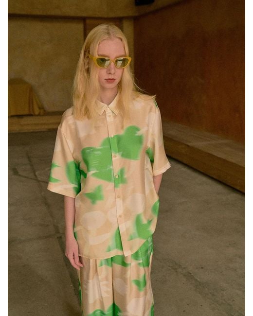 Lost Pattern Green Frida's Dream Oversized Silk Shirt