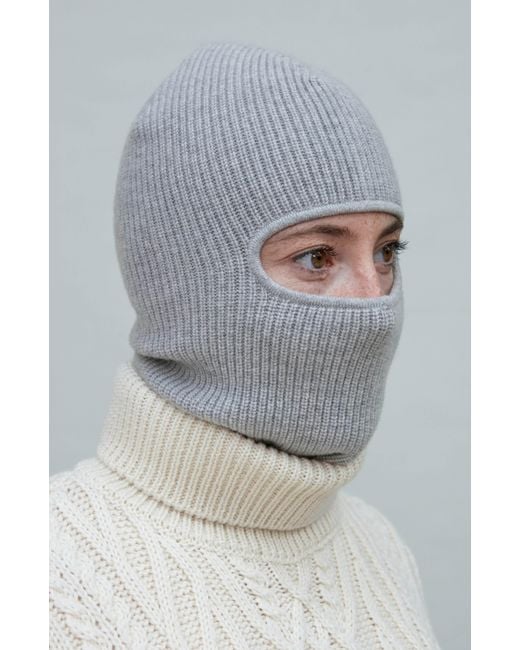 Paul James Knitwear Gray Merino Cashmere Aurelius Fisherman Rib Balaclava