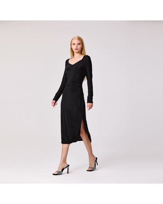 Smart and Joy Black Fitted Jersey Rush Side Dress