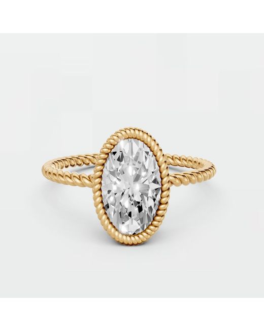 Aya Fine Jewelry Metallic 1.77 Ct Oval Lab Diamond Twisted Rope Bezel Solitaire Ring