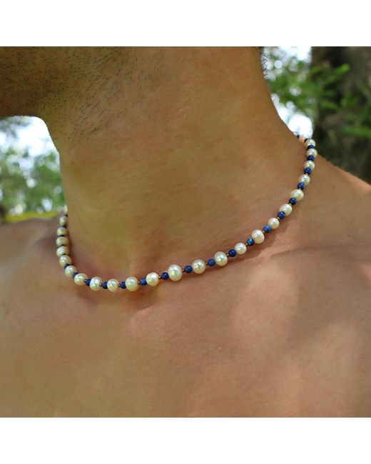Mineralgems•Studio Blue Lapis Lazuli And Pearl Necklace for men