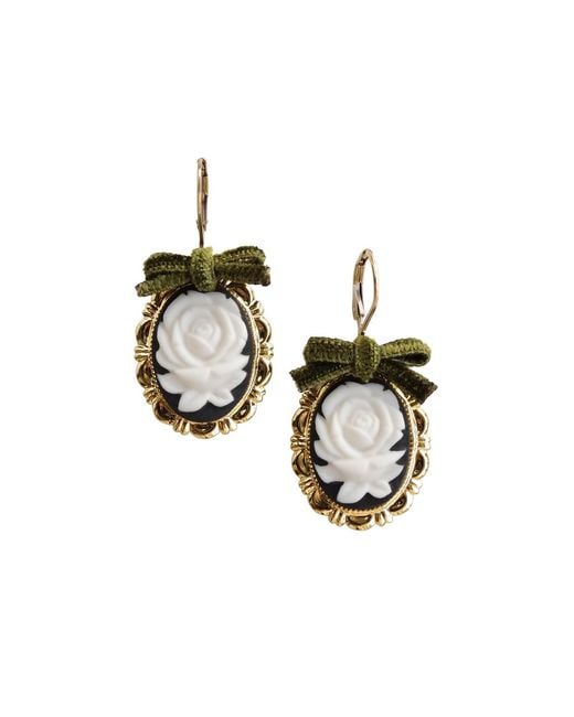 POPORCELAIN Metallic Dark Romance Rose Oval Porcelain Cameo Earrings