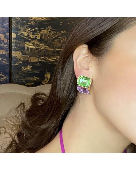 Michael Nash Jewelry Green Clara Peridot And Light Amethyst Double Stone Clip Earrings