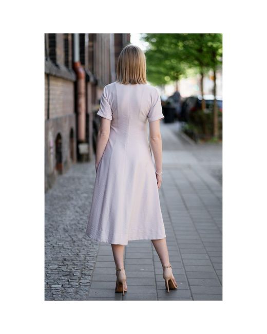 Oh!Zuza Pink Neutrals Echo Viscose Midi Dress Short Sleeve With Pockets