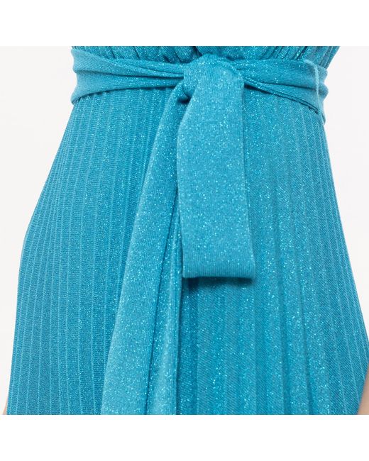 Nissa Blue Lurex Thread Viscose Dress Aqua