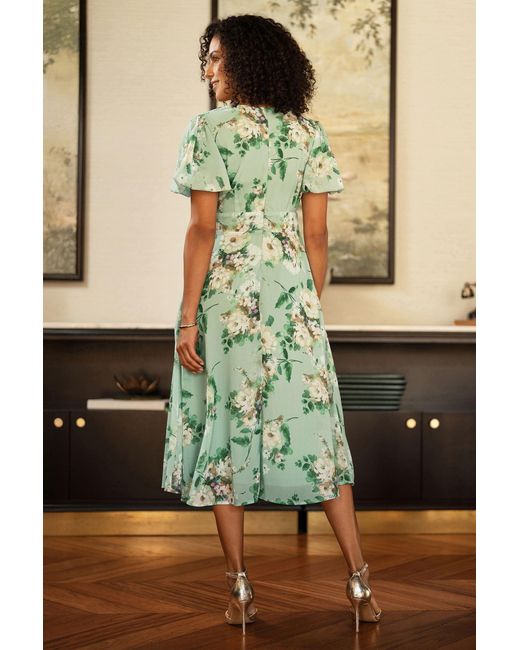 Yumi' Green Mint Floral Tea Dress With Front Ties