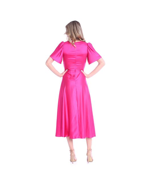 ROSERRY Pink Brooklyn Retro Midi Satin Dress In Fuchsia