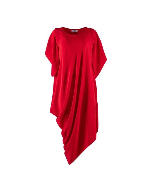 Monessa Joan Red Draped Dress With Detachable Sleeves