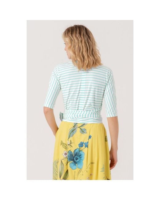 Marianna Déri Blue Mint Cream Striped Wrap Top