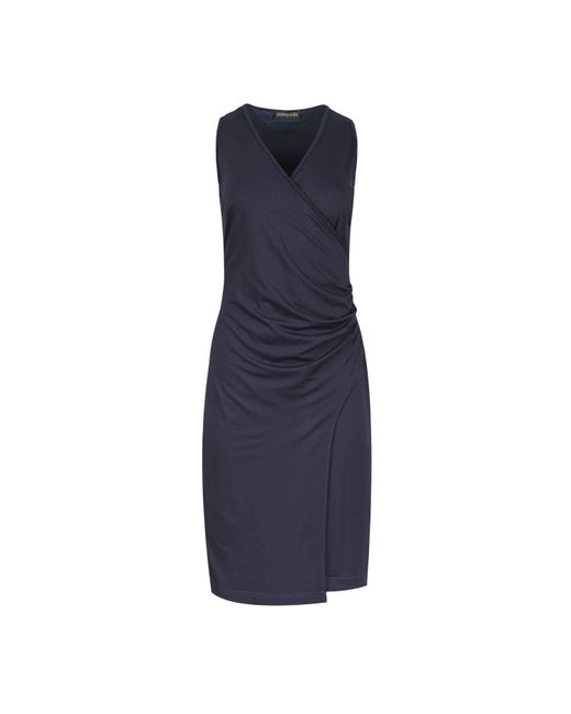 Conquista Blue Wrap Style Sleeveless Dress In Navy