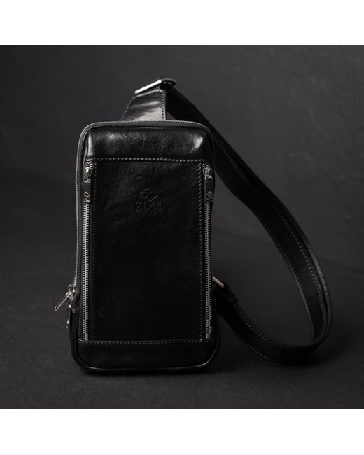 Time Resistance Black Leather Sling Bag Chest Bag for men