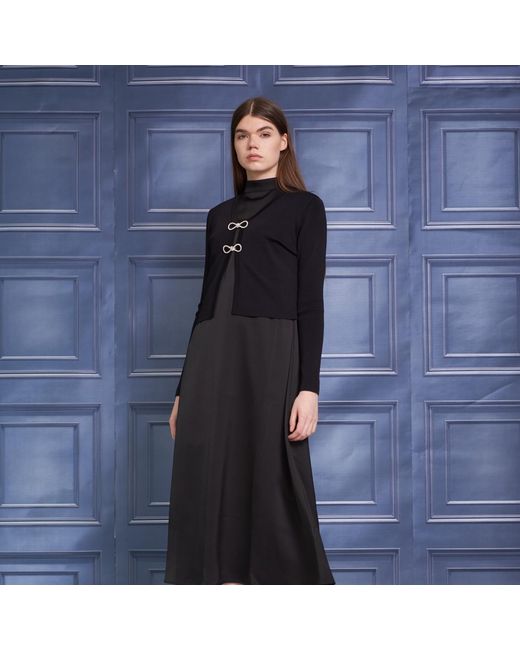 Roch Perel Black Satin Turtleneck Dress