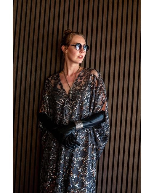 Jennafer Grace Gray Empire Sequin Caftan Kaftan Dress