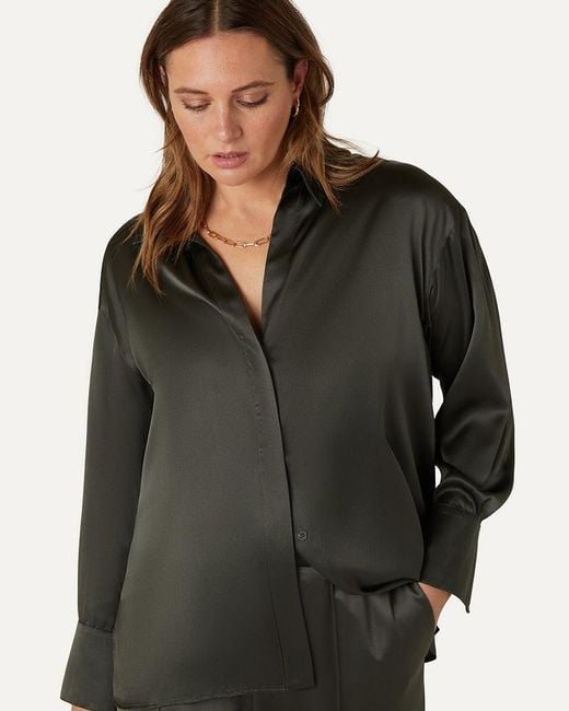 The Summer Edit Green Audrey Oversized Silk Shirt