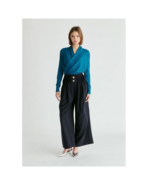Paisie Blue Long Sleeve Knitted Wrap Top