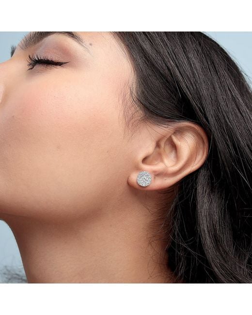 Artisan Metallic Round Diamond Cluster Halo Stud Earrings