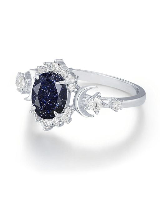 Azura Jewelry New York Blue Galactic Oval Cut Sandstone Ring Vermeil