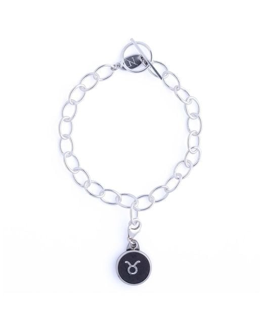 N'damus London Blue Taurus Zodiac Sterling & Leather Curb Bracelet