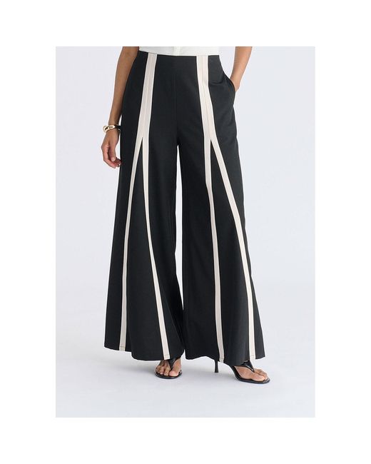 Paisie Black Contrast Detail Wide Leg Trousers