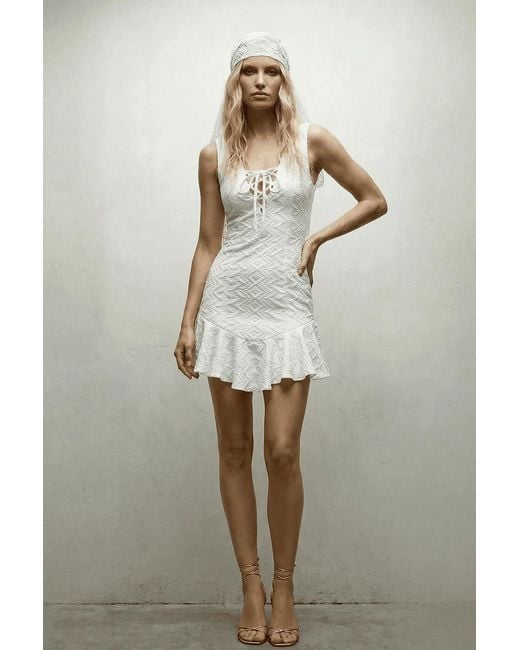 No'design White Duchess Ruffled Mini Dress