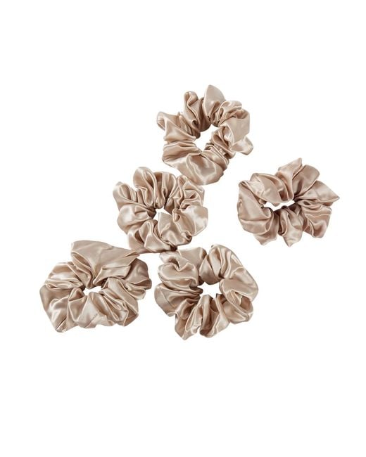 Soft Strokes Silk Metallic Neutrals Pure Mulberry Silk French Scrunchie Set Of Five