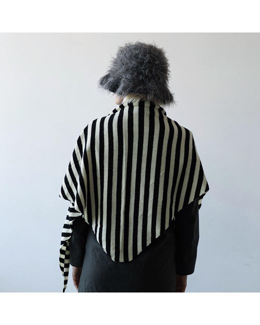 London Atelier Byproduct Black Striped Wool Large Triangle Knitted Scarf