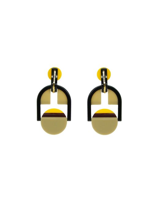Gissa Bicalho Metallic Acrylic Handmade Earring Tri-color/ Yellow