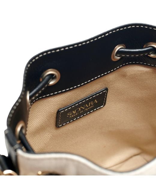 Saonara Brand Metallic Mini Bucket Bag Linen Leather