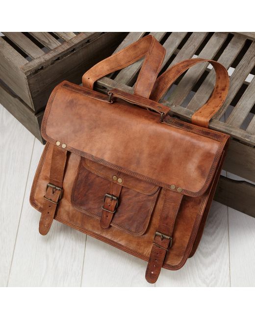VIDA VIDA Brown Vida Vintage Leather Backpack+satchel for men