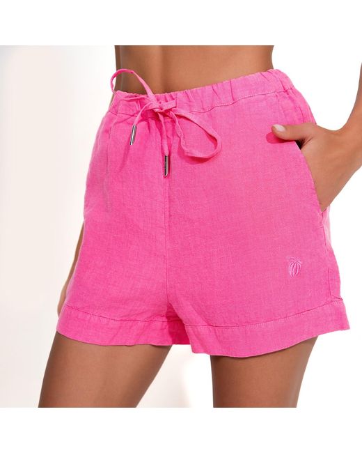 Maison Tangerine Pink Linen Shorts Flamingo For