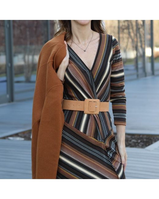 BeltBe Brown Suede Square Buckle Belt
