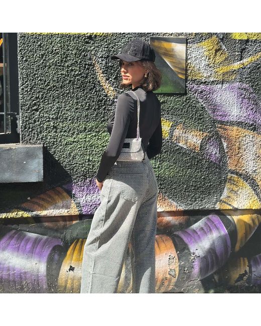 Chanel Joan Elkayam Gray Crystal Embellished Wide Leg Jeans