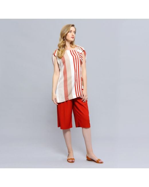 Smart and Joy Red Long Stripe Print Game Top