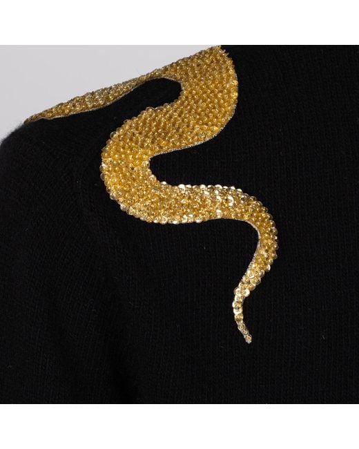 House of Laines London Black Laines Couture Cashmere-Wool Zip Cardigan With Hand-Embellished Shoulder Snake